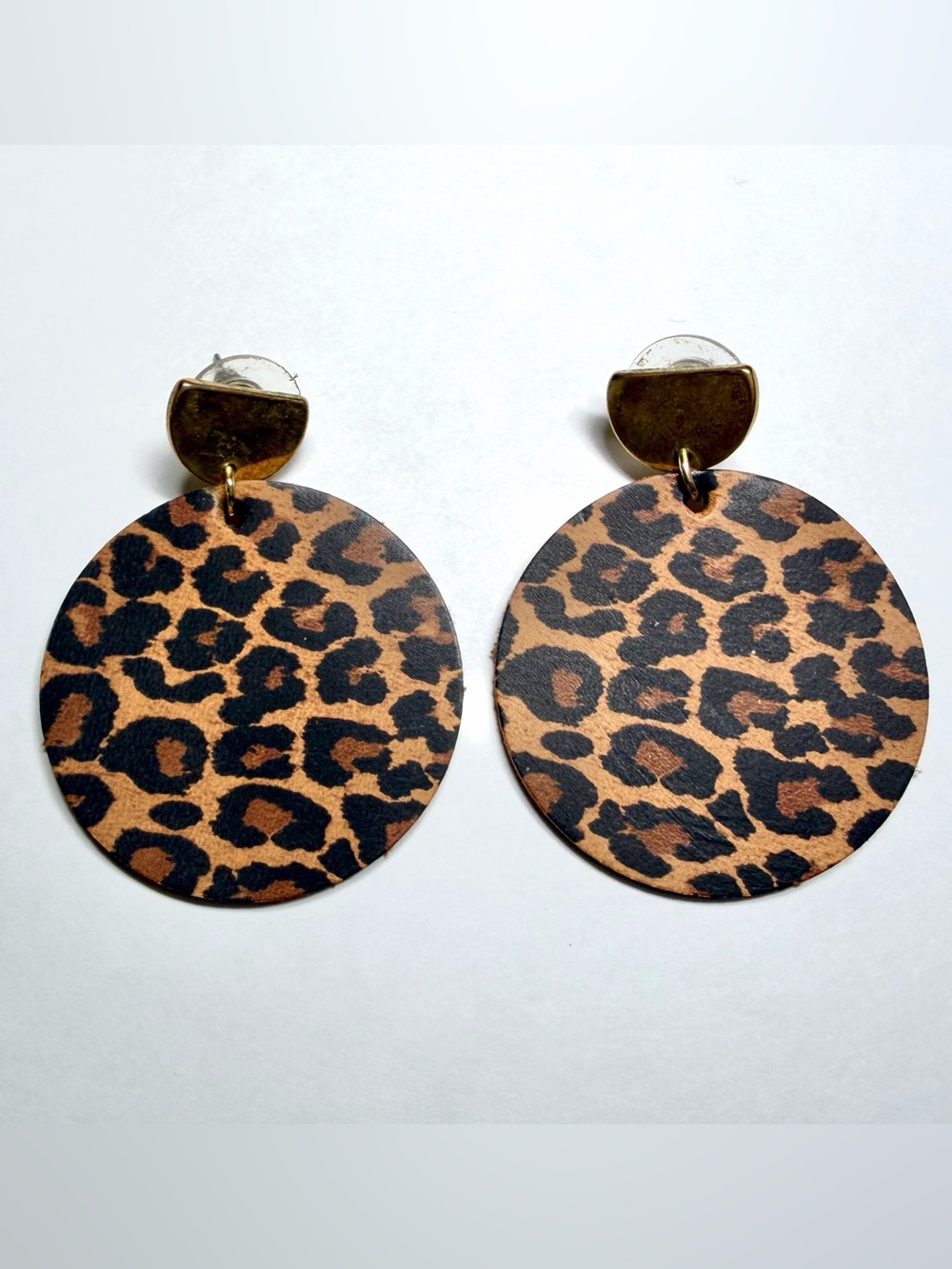 Nickel & Suede Round Leopard Earrings